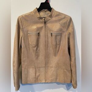 ALFANI Women’s Genuine Leather Jacket Size Large Beige Full Zip 2 Pockets